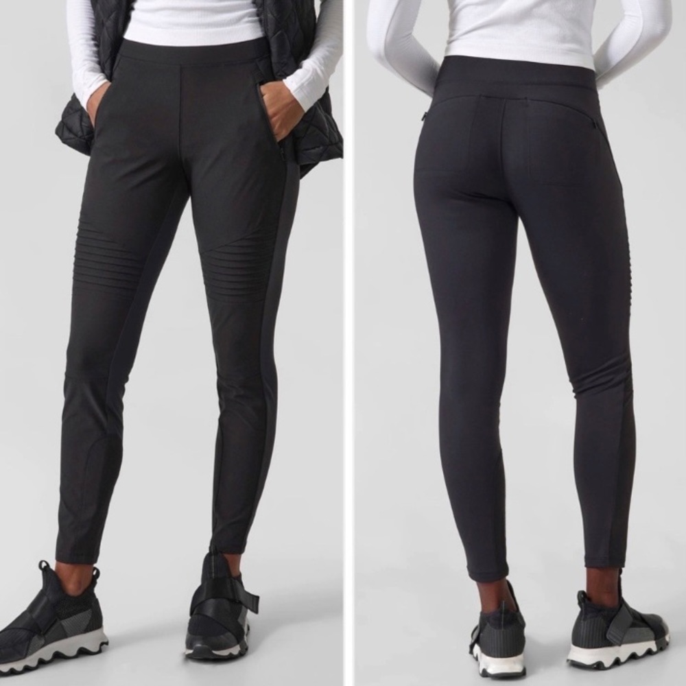 Athleta Headlands Hybrid Moto Tights Women’s Size 4 Tall Zip Pockets Pull On